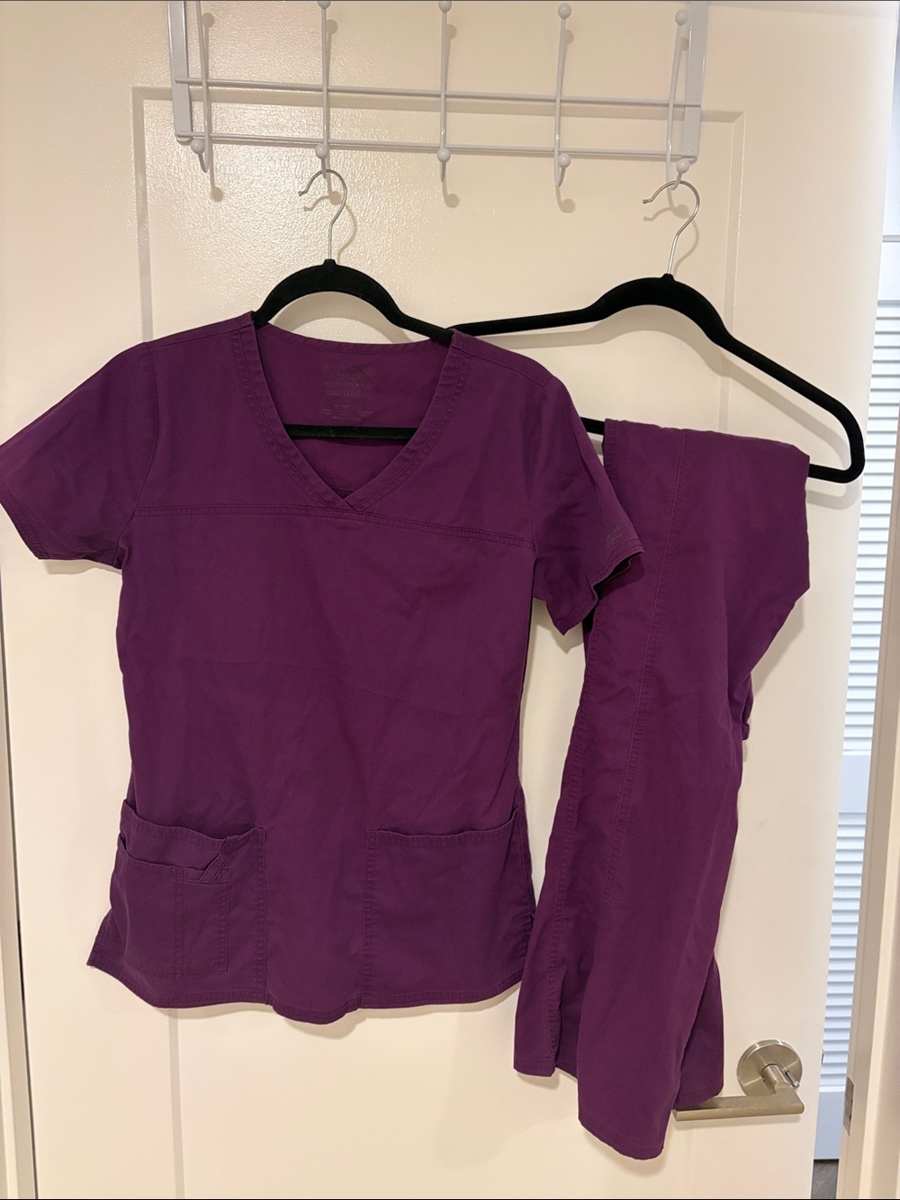 Cherokee Women’s V-Neck Top and Pants in Plum Purple